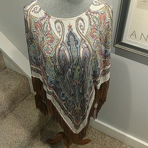 Chico's Tops - Chico's Scarf Fringed Poncho ONE SIZE FITS All Chico's Tops - Chico's Scarf Fringed Poncho ONE SIZE FITS All